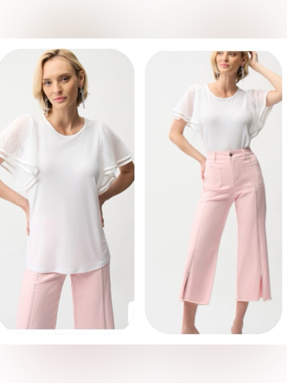 Joseph Ribkoff White Silky Mesh Bell Sleeves Top